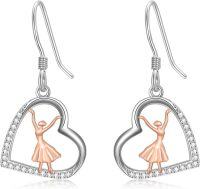wholesale 925 Sterling Silver Heart-Shaped Ballet Dancer Drop Earrings-Ballerina