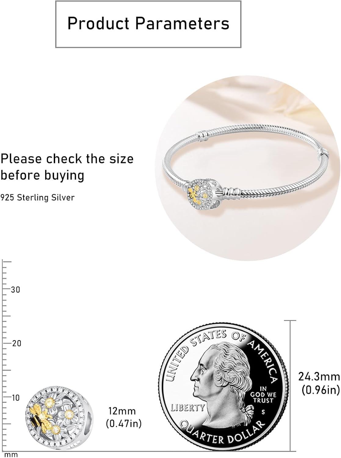 wholesale 925 Sterling Silver CZ Flower & Honeybee Charm Bead for Bracelet Jewelry Making Supplies 3D Design Crafting DIY Craft Kit Accessories Gift Idea Women Girls Teens Kids-0-4