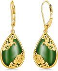 wholesale 14K Gold Plated Sterling Silver Round Natural Jade Earrings for Women-0-0