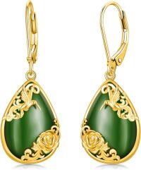 wholesale Gold-Plated 925 Sterling Silver Green Jade Teardrop Dangle Earrings with Hummingbird Design for Women-D-Hummingbird-Gold