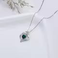 TOUPOP Sterling Silver & Birthstone Heart Birth Flower Pendant Necklace-0-5