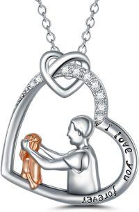 wholesale 925 Sterling Silver Heart Pendant Necklace with Engraved I Love You Forever and Figure Design for Father-Daughter Bonding-Dad&1 Daughter