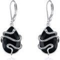wholesale 925 Sterling Silver Black Tourmaline Snake Dangle Drop Leverback Earrings Crystal Healing Jewelry Spiritual Protection Gifts for Women-0-0