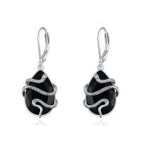 wholesale 925 Sterling Silver Black Snake Drop Earrings-Snake