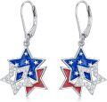 wholesale Silver Star-Shaped Dangle Earrings with American Flag Design Independence Day s for Women and Daughters-0-0