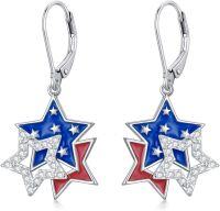 wholesale Silver Star-Shaped Dangle Earrings with American Flag Design Independence Day s for Women and Daughters-American Flag 1