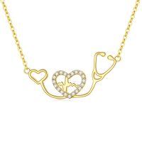 wholesale 14K Gold Stethoscope & Heartbeat Pendant Necklace for Nurses - 16 + Extender Chain-Style-2