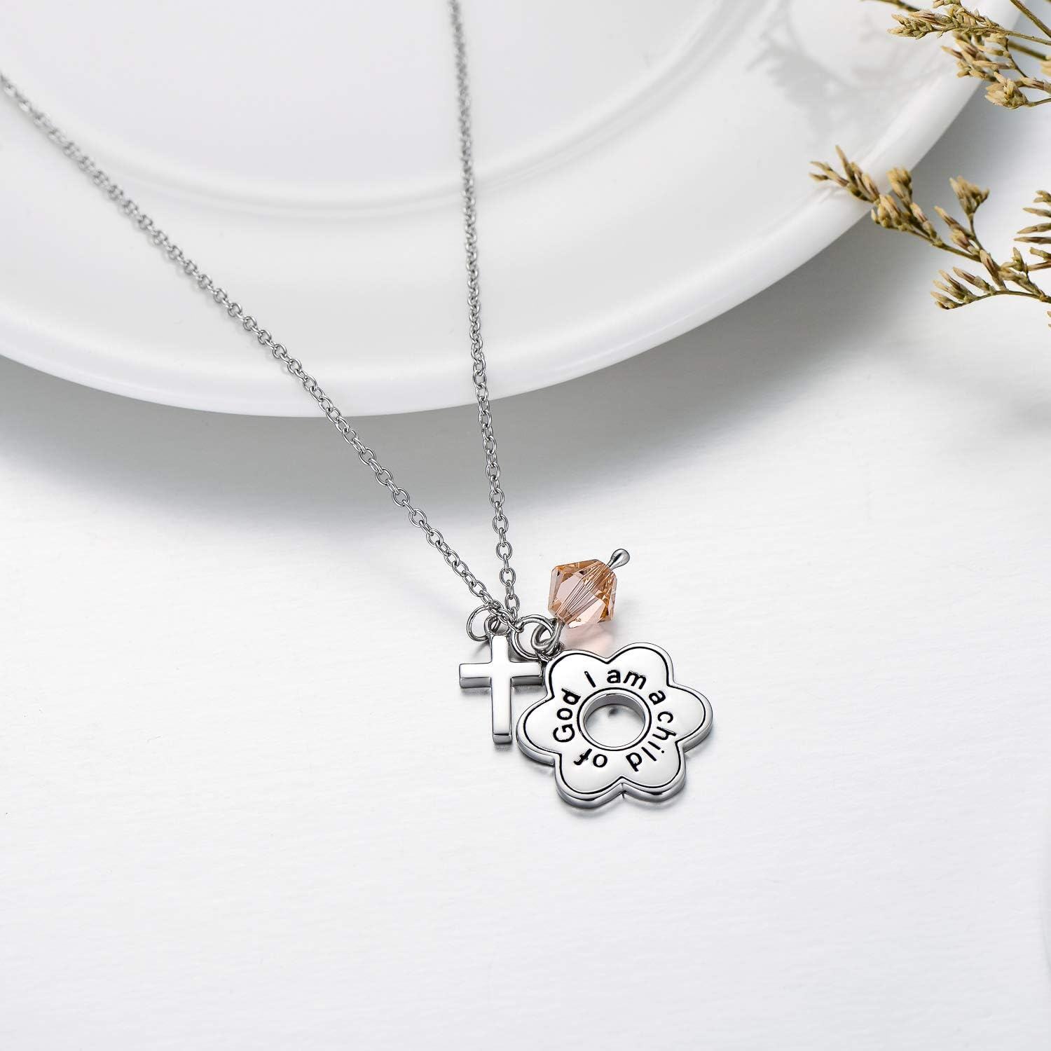 925 Sterling Silver Daisy Child of God Necklace for Girls Baptism Communion Birthday-0-1