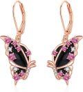 wholesale 925 Sterling Silver Pink Sapphire Black Onyx Butterfly Drop Earrings for Women-0-0