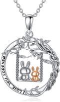 wholesale TOUPOP Mother Daughter Necklace Cute Rabbit Pendant Tree Swing Animal Jewelry 925 Sterling Silver Gifts For Mom Wife Grandmother -0-0