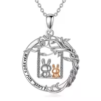 TOUPOP Sterling Silver Rabbit Pendant Mother Daughter Tree Swing Necklace Gift-undefined