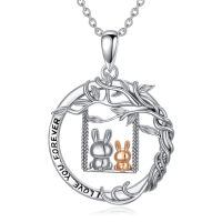 TOUPOP Sterling Silver Rabbit Pendant Mother Daughter Tree Swing Necklace Gift-undefined