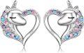 wholesale 925 Sterling Silver Unicorn Heart Stud Earrings with Multi-Colored Stones for Women Girls Gift-0-0