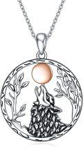 wholesale 925 Sterling Silver Moon Howling Wolf Pendant Necklace for Women-0-0