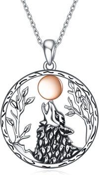 wholesale 925 Sterling Silver Moon Howling Wolf Pendant Necklace for Women-Moon Wolf