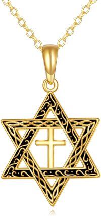 wholesale 14K Gold Cross in Star of David Pendant Necklace Judaica s for Men & Women-cross