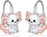 wholesale 925 Sterling Silver Animal Leverback Hoop Earrings Axolotl Cat Sloth Dog Fox Huggie Hypoallergenic Jewelry Gifts for Women Teens-Axolotl