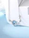wholesale 925 Sterling Silver Aquamarine Heart-Shaped Pisces Zodiac Pendant Necklace for Women and Moms-0-1
