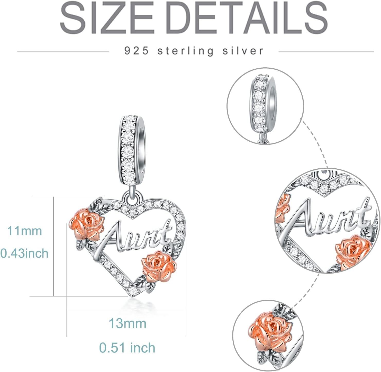 925 Sterling Silver Rose Flower Heart Charm Aunt Necklace Pendant  for Women Girls-0-4
