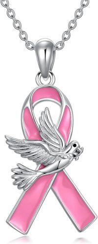 wholesale 925 Sterling Silver Breast Cancer Awareness Pink Ribbon Dove Pendant Necklace-Pink Ribbon Hummingbird