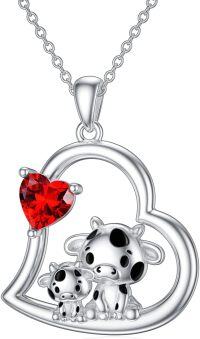 wholesale Sterling Silver Stone Cute Animal Pendant Necklace for Couples Sister Daughter Mother Birthday Gift-05-01-Cow-January