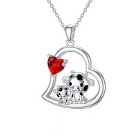 wholesale 925 Sterling Silver Mom Heart Shape Animal Pendant Necklaces for Women Girls Family Love Gift-05-01-Cow-January