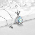 wholesale 925 Sterling Silver Teardrop Shape Mountain and Sun Design Cremation Jewelry Keepsake Pendant with Chain - 3D Engraved Elements in Blue Color-0-2