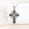 wholesale 925 Sterling Silver Cross Turquoise Stone Pendant Necklace with Wooden Inlay-0-1