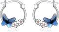 wholesale 925 Sterling Silver Butterfly Flower Hoop Earrings with Blue Crystal and White Daisy Accents-0-0