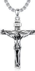 wholesale 925 Sterling Silver Cross Pendant with INRI Inscription and Jesus Figure  for Men's s (Length: 24)-0-0