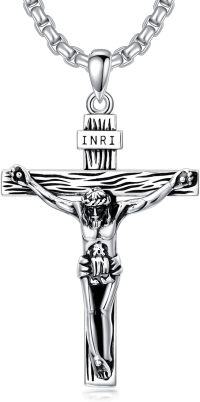 wholesale 925 Sterling Silver Cross Pendant with INRI Inscription and Jesus Figure  for Men's s (Length: 24)-01