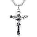 wholesale 925 Sterling Silver Jesus Crucifix Cross Pendant Necklace Oxidized Silver Inri Chain-0-0