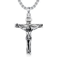 wholesale 925 Sterling Silver Jesus Crucifix Cross Pendant Necklace Oxidized Silver Inri Chain-01