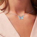 wholesale 925 Sterling Silver Blue Abalone Shell Butterfly Pendant Necklace for Women-0-1