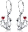 wholesale 925 Sterling Silver Red Heart and Cat Shape Drop Earrings for Women-0-0