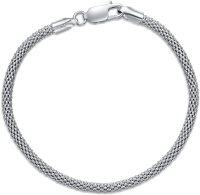 wholesale Gold 925 Sterling Silver Mesh Chain Bracelet for Men & Women - 7 Length 3 mm Width-2.8MM-Silver 7 inch