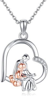 wholesale 925 Sterling Silver Heart-shaped Dancing Figure Pendant Necklace with Rhinestones - 3D Design  for Dance Lovers-mom daughter reading