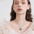 wholesale TOUPOP Cat Gifts For Cat Lovers Sterling Silver Cute Cats Tree Of Life Pendant Necklace With Blue Circle Crystal Birthday Christmas Jewelry Gifts For Women -0-1