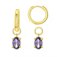 wholesale 925 Sterling Silver Cubic Zirconia Huggie Hoop Earrings Wholesale with Dangle Charms for Sensitive Ears-Oval