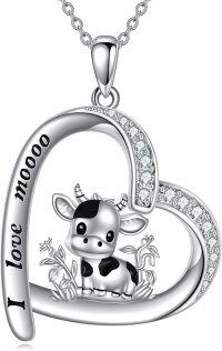 wholesale 925 Sterling Silver Cow Charm Heart Pendant Necklace for Women and Girls-Cow Necklace