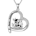 wholesale 925 Sterling Silver Heart Pendant Necklace w/ 3D Squirrel Charm & Cubic Zirconia Stones - Gifts for Girls and Women-0-0