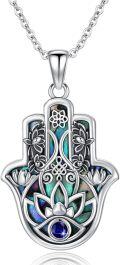 wholesale 925 Sterling Silver Abalone Shell Inlay Evil Eye Hamsa Hand Pendant Necklace for Women-0-0