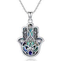 wholesale 925 Sterling Silver Hamsa Hand Lotus Evil Eye Abalone Shell Pendant Necklace-Hamsa Evil Eye