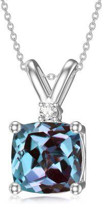 wholesale Sterling Silver 2ct Cushion Cut Gemstone Pendant Necklace for Women-Alexandrite