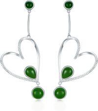 wholesale 925 Sterling Silver Heart-Shaped Green Jade Drop Dangle Stud Earrings for Women Gifts for Mom and Wife-Green