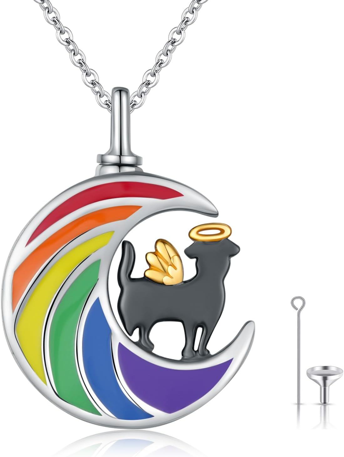 Sterling Silver Stone Pet Ashes Necklace for Women Men Dog Cat Cremation Jewelry-01-Rainbow dog
