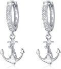 wholesale 925 Sterling Silver Anchor Dangle Hoop Earrings for Women Minimalist Hypoallergenic Summer -0-0