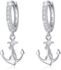 wholesale 925 Sterling Silver Anchor Dangle Hoop Earrings for Women Minimalist Hypoallergenic Summer -Small Silver