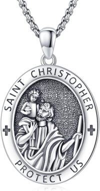 wholesale Sterling Silver Archangel Medals St Pendant Necklace for Men Women-21-St Christopher(1-oval silver)