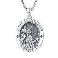 wholesale 925 Sterling Silver Archangel Medals St Pendant Necklace for Men Women-21-St Christopher(1-oval silver)
